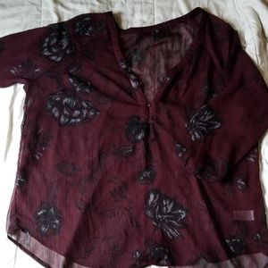 Sheer Gothic Rich Red Floral Blouse
